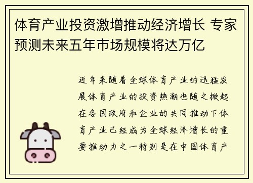 体育产业投资激增推动经济增长 专家预测未来五年市场规模将达万亿